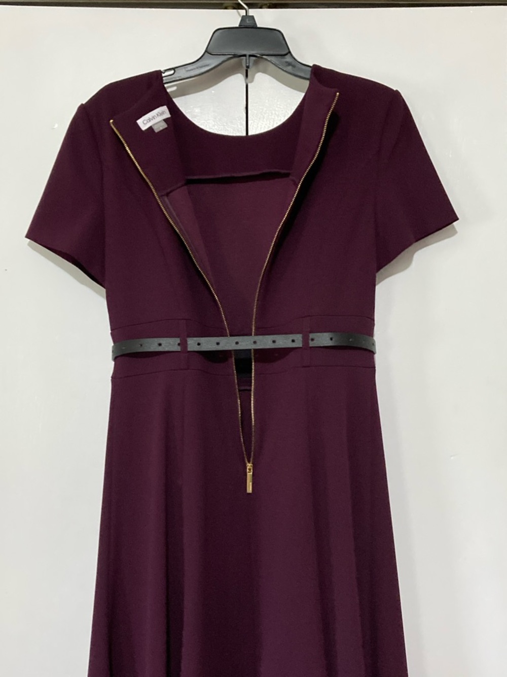 Calvin Klein Size 10 Deep Plum Eggplant Short-Sleeve Fit-and-Flare MIDI Dress - Picture 9 of 15